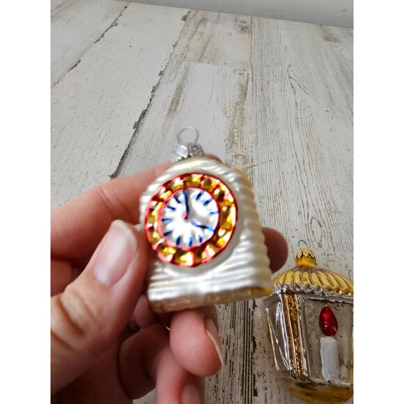 Vintage lantern candle clock Mercury glass ornament set Xmas tree gold - Picture 5 of 12